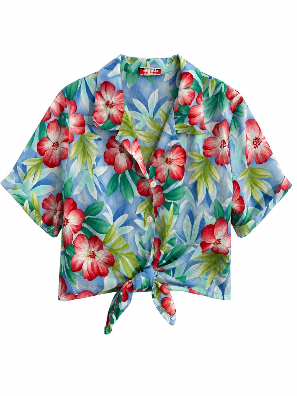 Vintage Alia Tropical Tie-Front Blouse – Size L
